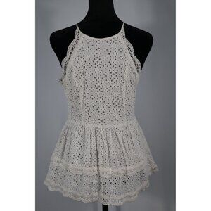 Lulus White Eyelet Lace Peplum‎ Top Sleeveless Halter Style Size S 100% Cotton